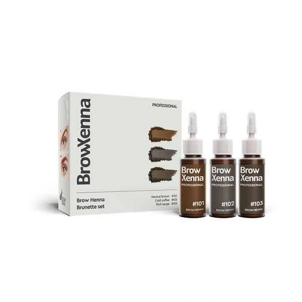 BrowXenna Set 3 Brunette 3 × 10 ml – zestaw henny pudrowej do brwi #101 #102 #103