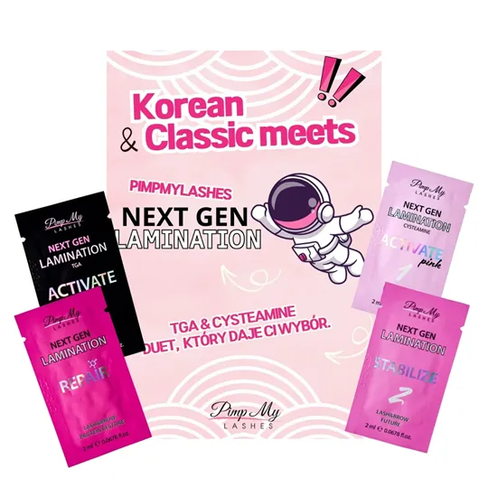 Pimp My Lashes Zestaw saszetek do laminacji rzęs i brwi NEXT GEN z ulotką Korean & Classic meets