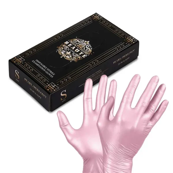 Rękawiczki jednorazowe nitrylowe Beaute Luxe rozmiar S perłowe 50 szt/25 par